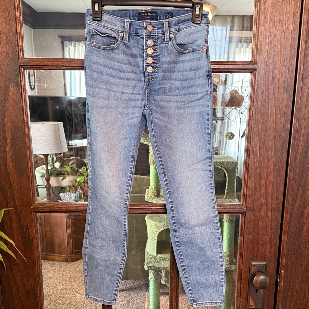 Lucky Brand High Rise Skinny Ankle Jeans 4/27 Medium Wash‎ Exposed Button Fly